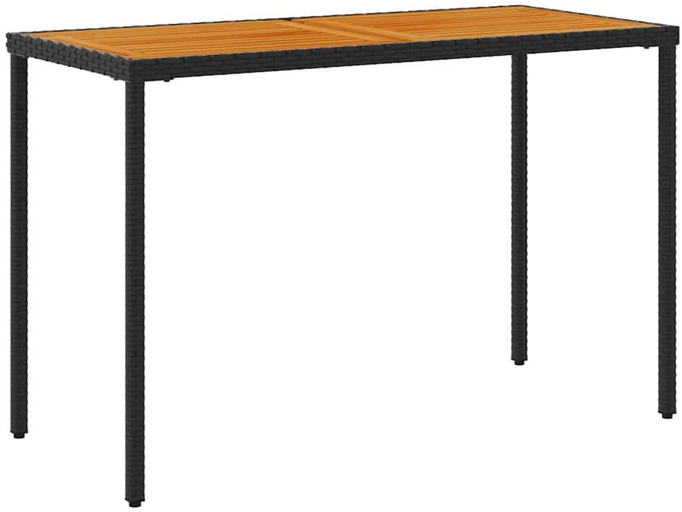 Stalas su akacijos stalviršiu, juodas, 115x54x74cm, poliratanas