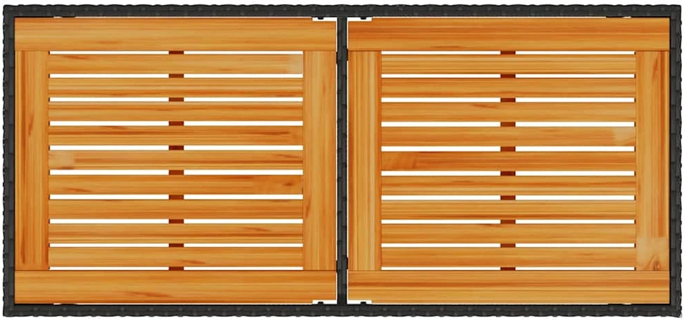 Stalas su akacijos stalviršiu, juodas, 115x54x74cm, poliratanas