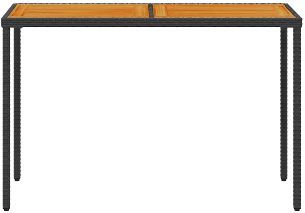 Stalas su akacijos stalviršiu, juodas, 115x54x74cm, poliratanas