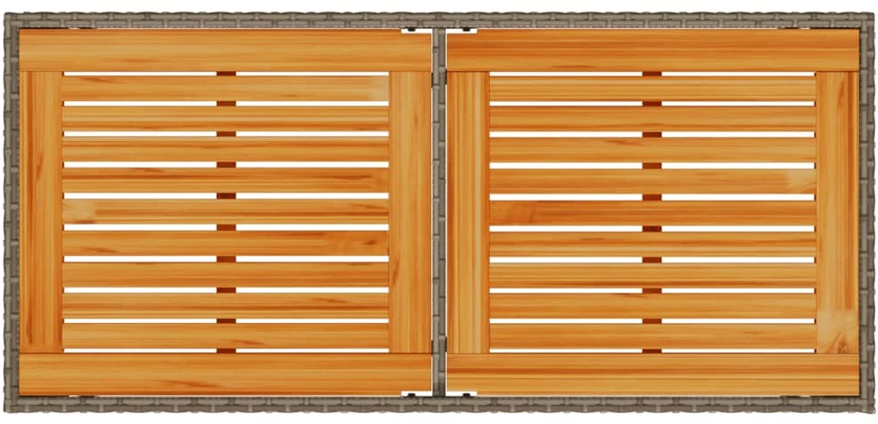 Stalas su akacijos stalviršiu, pilkas, 115x54x74cm, poliratanas