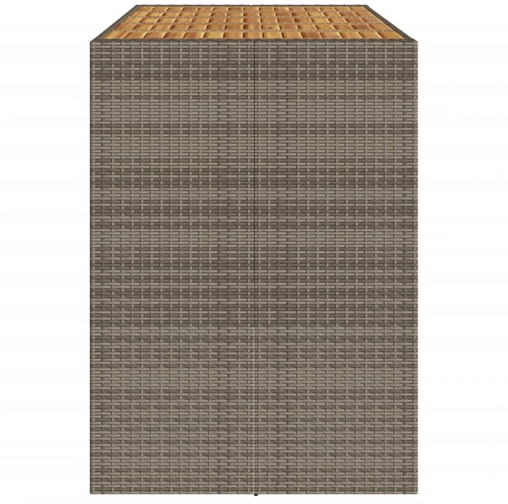 Stalas su akacijos stalviršiu, pilkas, 185x80x110cm, PE ratanas
