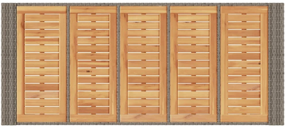 Stalas su akacijos stalviršiu, pilkas, 185x80x110cm, PE ratanas