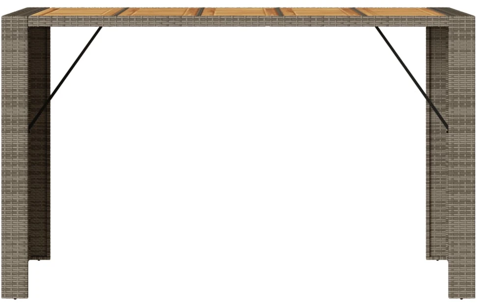 Stalas su akacijos stalviršiu, pilkas, 185x80x110cm, PE ratanas