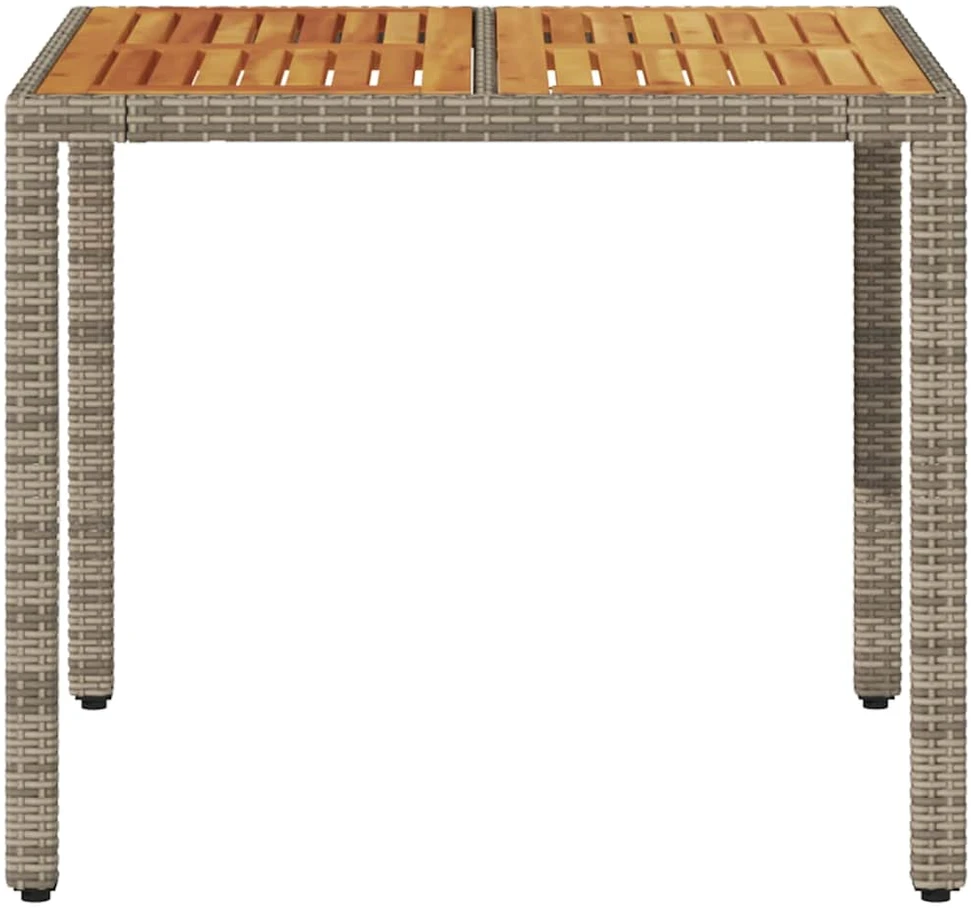 Stalas su akacijos stalviršiu, pilkas, 90x90x75cm, poliratanas