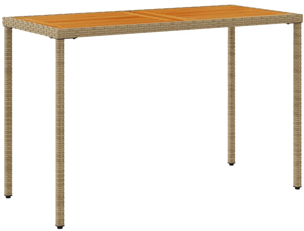 Stalas su akacijos stalviršiu, smėlio, 115x54x74cm, poliratanas