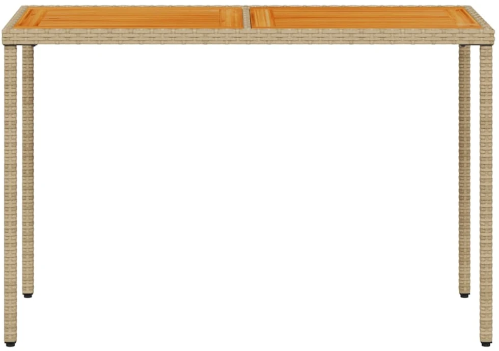 Stalas su akacijos stalviršiu, smėlio, 115x54x74cm, poliratanas
