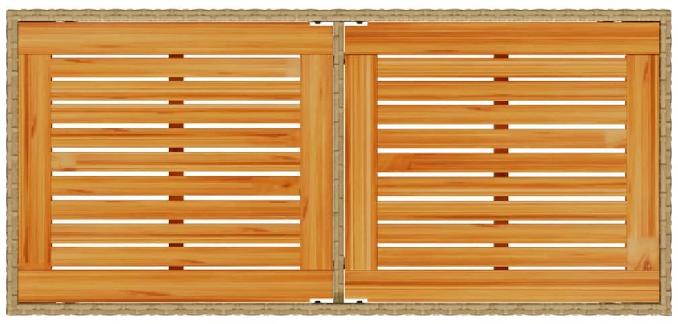 Stalas su akacijos stalviršiu, smėlio, 115x54x74cm, poliratanas