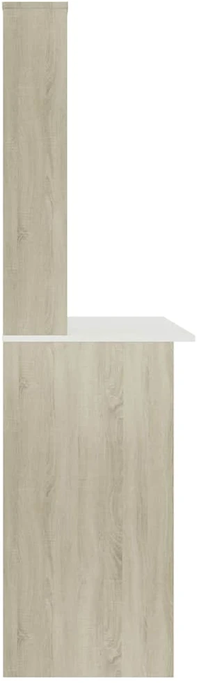 Stalas su lentynomis, baltos+sonoma ąž. sp., 110x45x157 cm, MDP