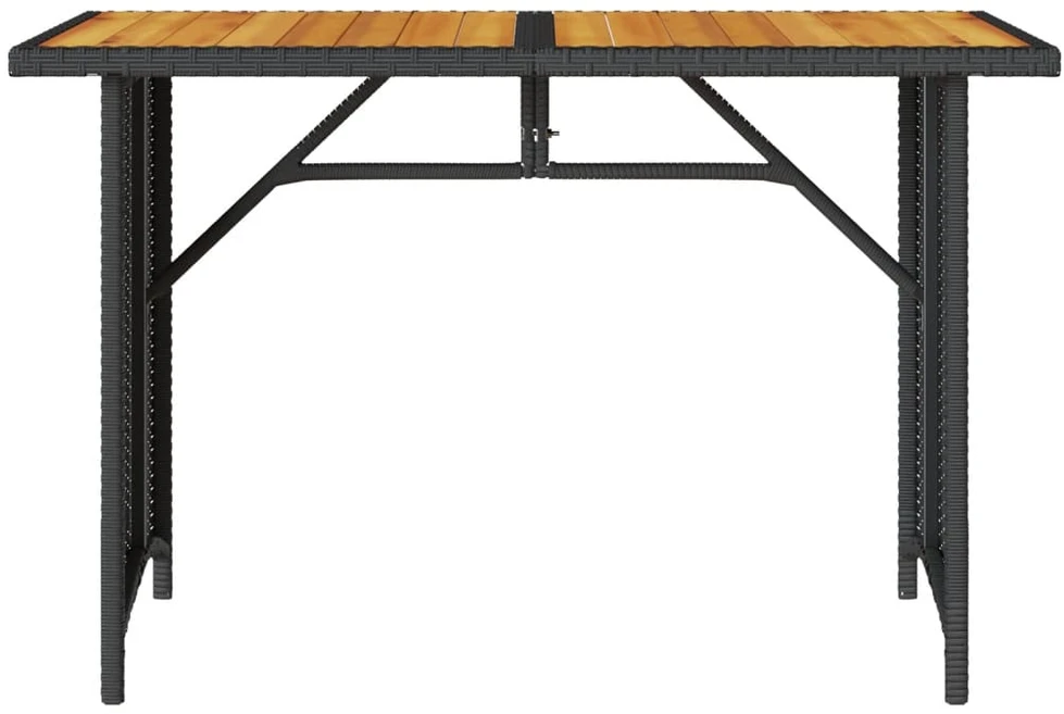 Stalas su mediniu stalviršiu, juodas, 110x68x70cm, poliratanas