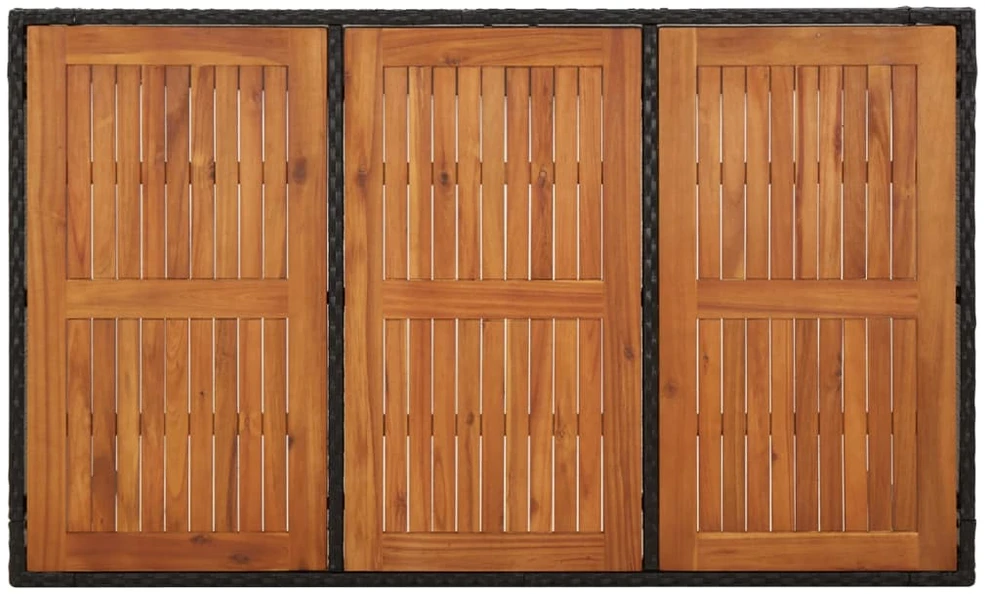 Stalas su mediniu stalviršiu, juodas, 150x90x75cm, poliratanas