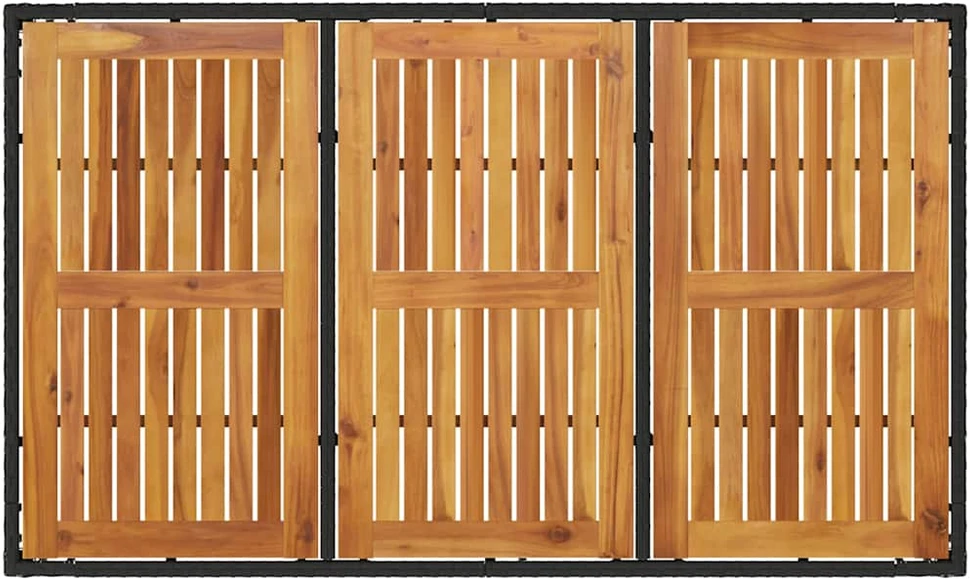 Stalas su mediniu stalviršiu, juodas, 150x90x75cm, poliratanas