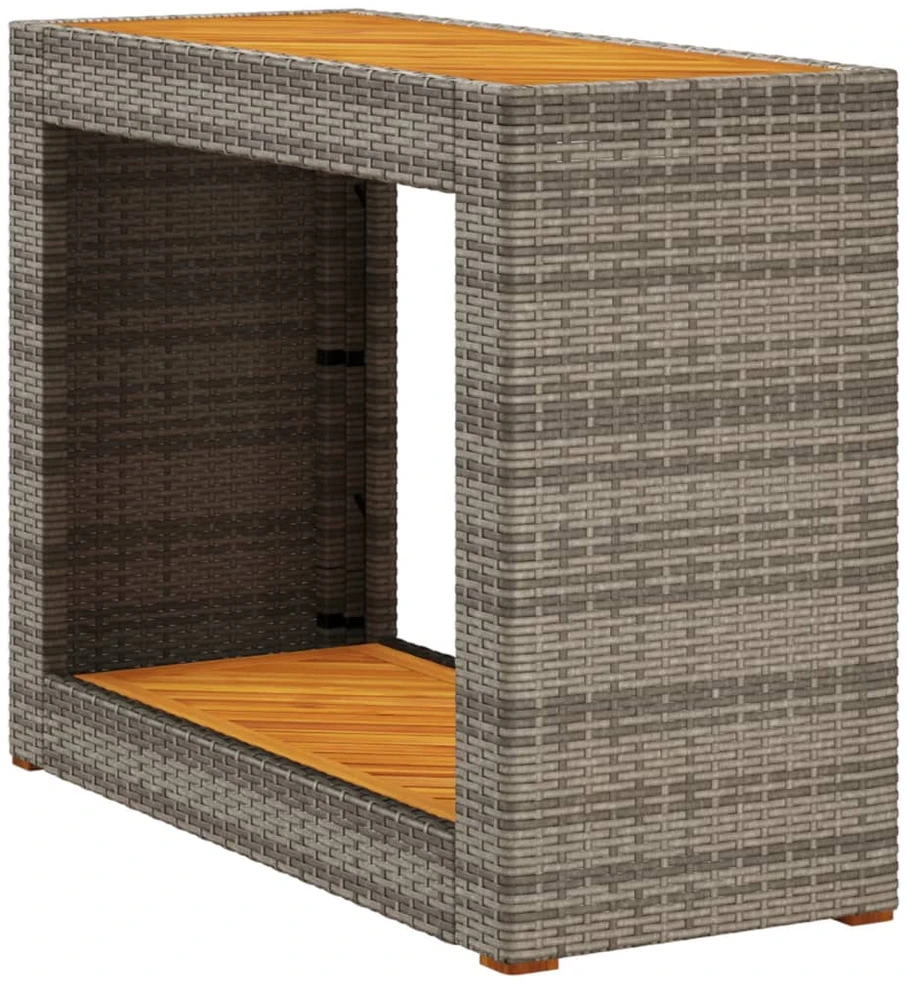 Stalas su mediniu stalviršiu, pilkas, 100x40x75cm, poliratanas