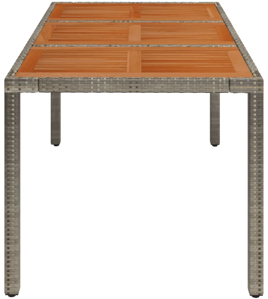 Stalas su mediniu stalviršiu, pilkas, 150x90x75cm, poliratanas