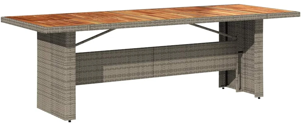 Stalas su mediniu stalviršiu, pilkas, 240x90x75cm, poliratanas