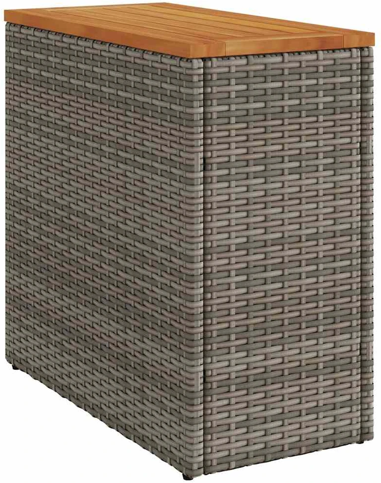 Stalas su mediniu stalviršiu, pilkas, 58x27,5x55cm, poliratanas