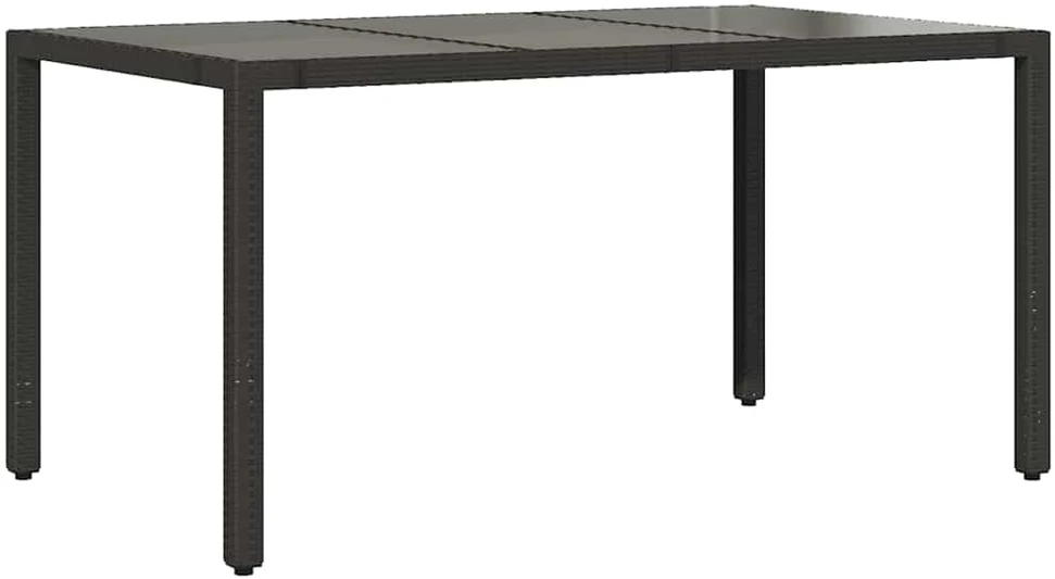 Stalas su stikliniu stalviršiu, juodas, 150x90x75cm, ratanas