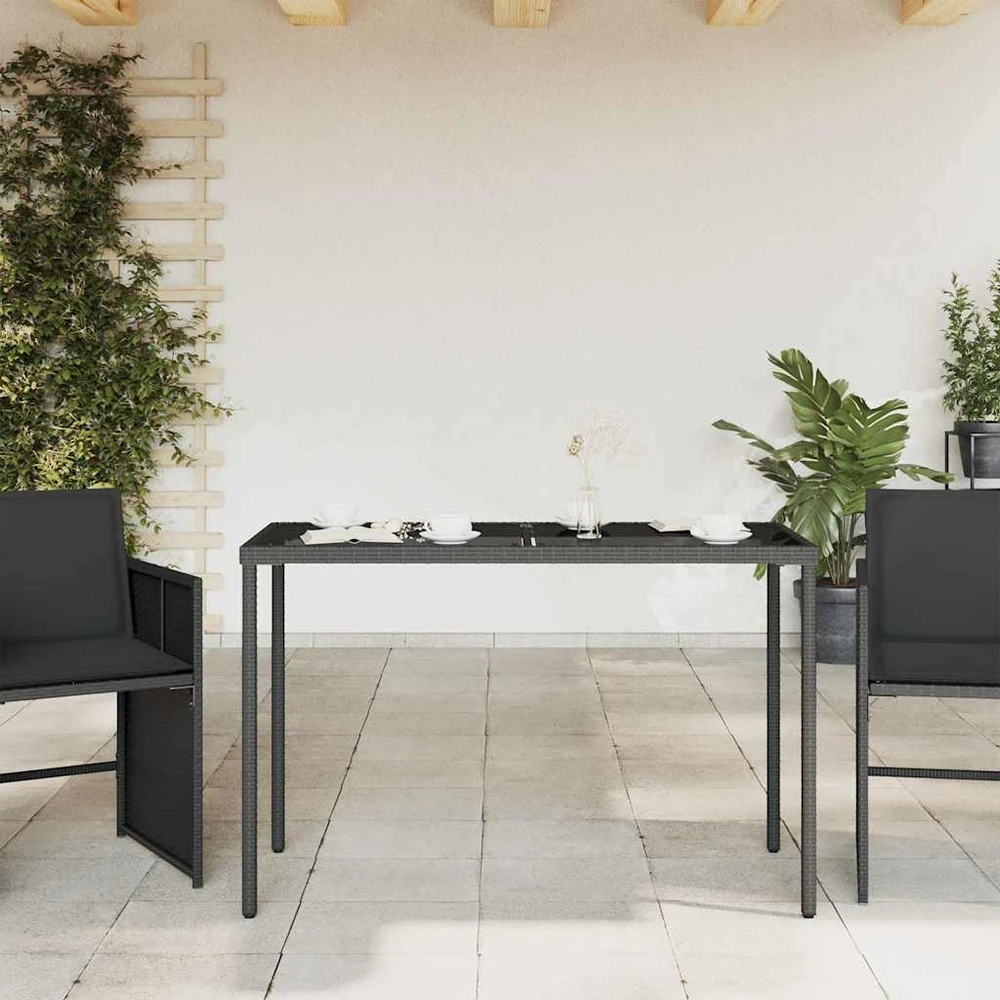 Stalas su stikliniu stalviršiu, juodas, 115x54x74cm, ratanas