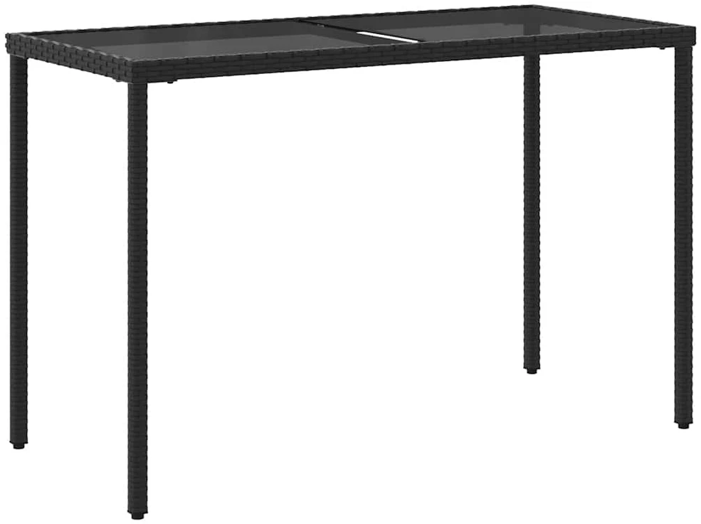 Stalas su stikliniu stalviršiu, juodas, 115x54x74cm, ratanas