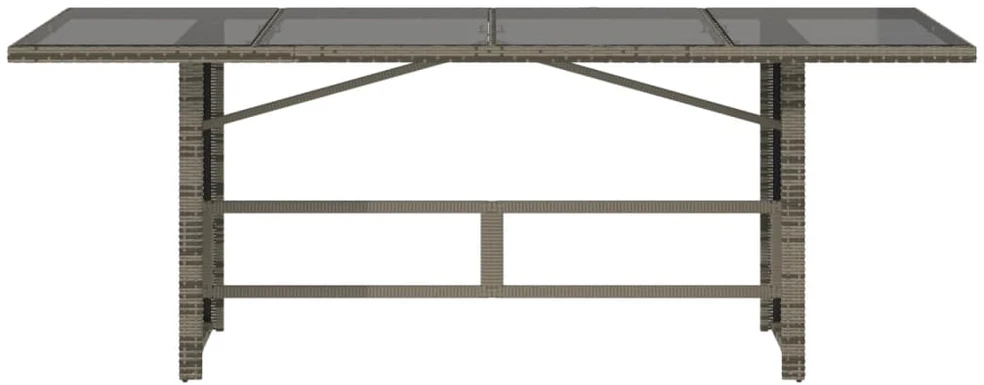 Stalas su stikliniu stalviršiu, pilkas, 190x80x74cm, PE ratanas
