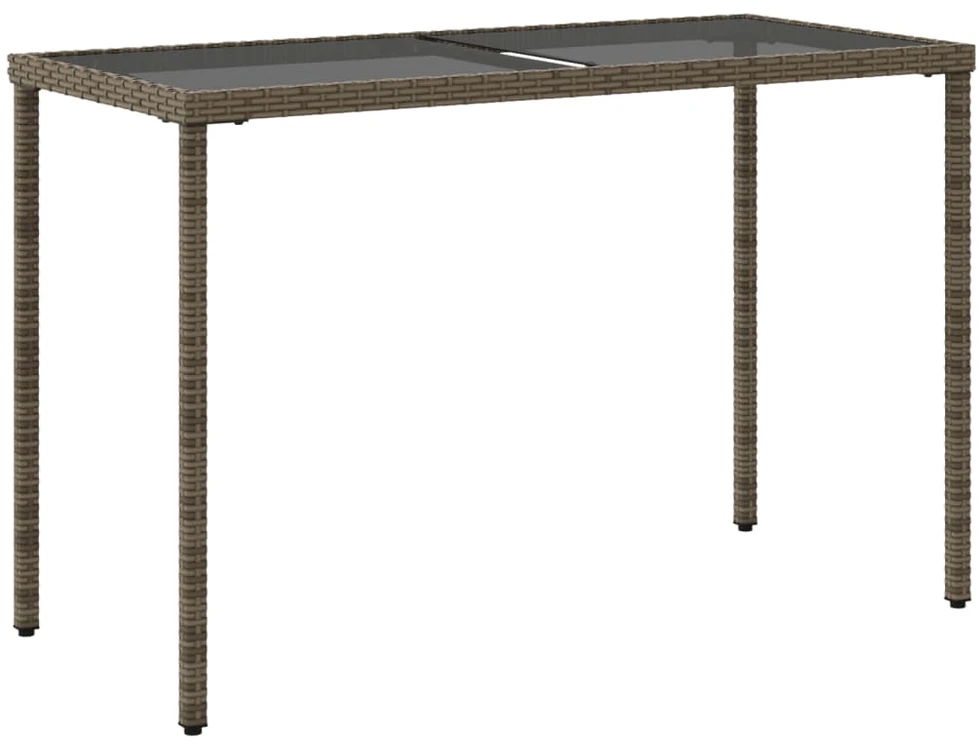 Stalas su stikliniu stalviršiu, pilkas, 115x54x74cm, PE ratanas
