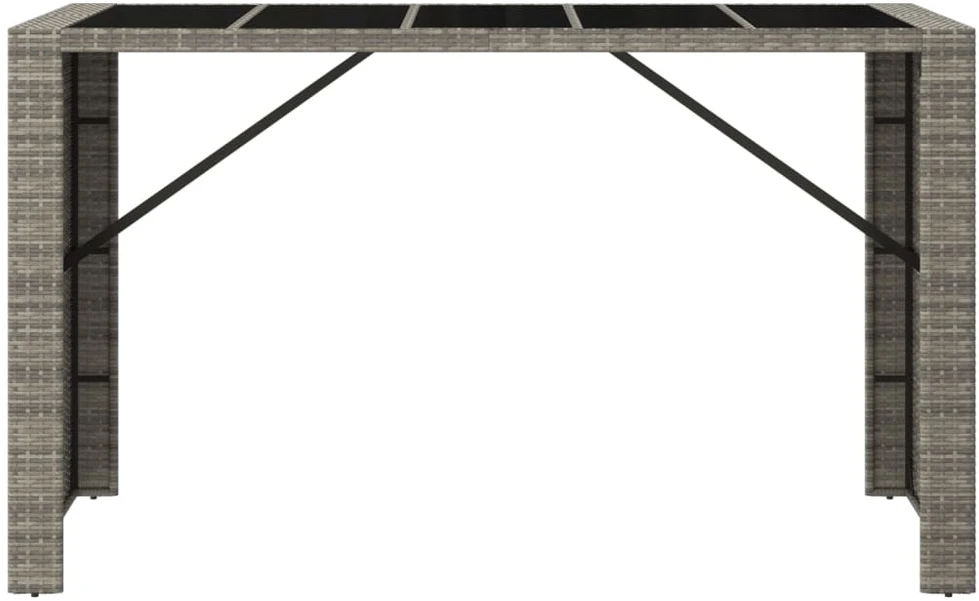 Stalas su stikliniu stalviršiu, pilkas, 185x80x110cm, ratanas