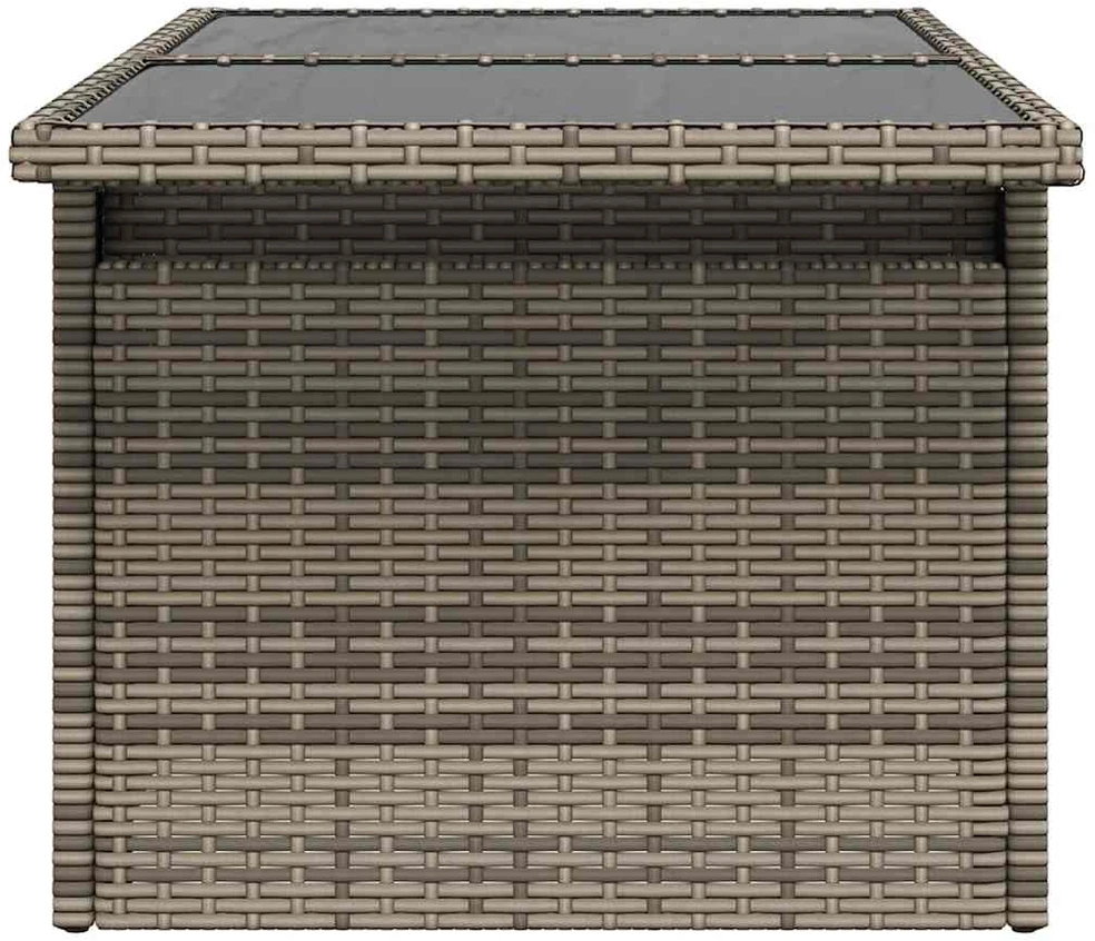 Stalas su stikliniu stalviršiu, pilkas, 100x55x73cm, PE ratanas