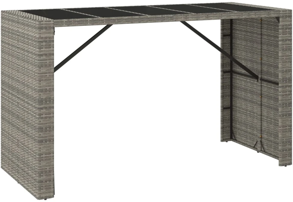 Stalas su stikliniu stalviršiu, pilkas, 185x80x110cm, ratanas
