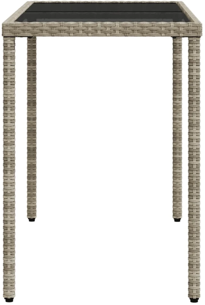 Stalas su stikliniu stalviršiu, pilkas, 115x54x74cm, PE ratanas