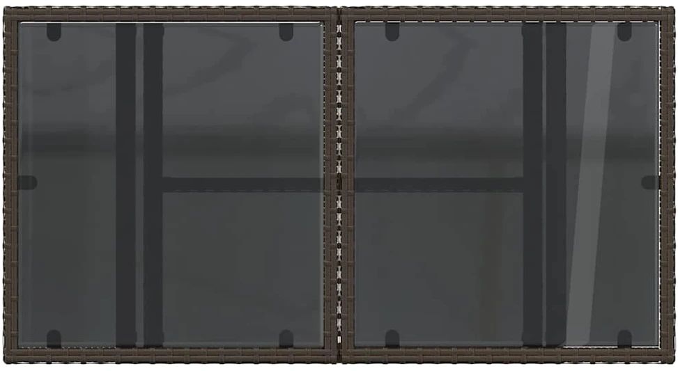 Stalas su stikliniu stalviršiu, rudas, 100x55x73cm, poliratanas