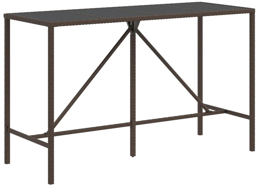 Stalas su stikliniu stalviršiu, rudas, 180x70x110cm, ratanas