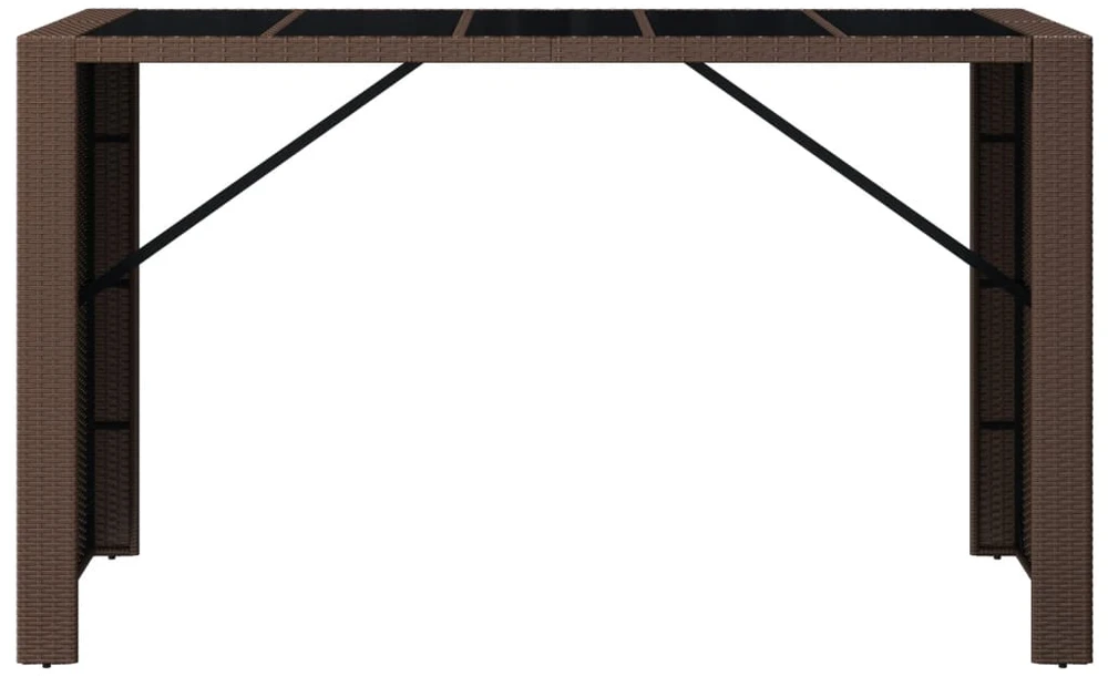 Stalas su stikliniu stalviršiu, rudas, 185x80x110cm, ratanas