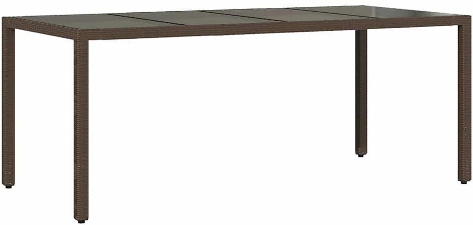 Stalas su stikliniu stalviršiu, rudas, 190x90x75, poliratanas