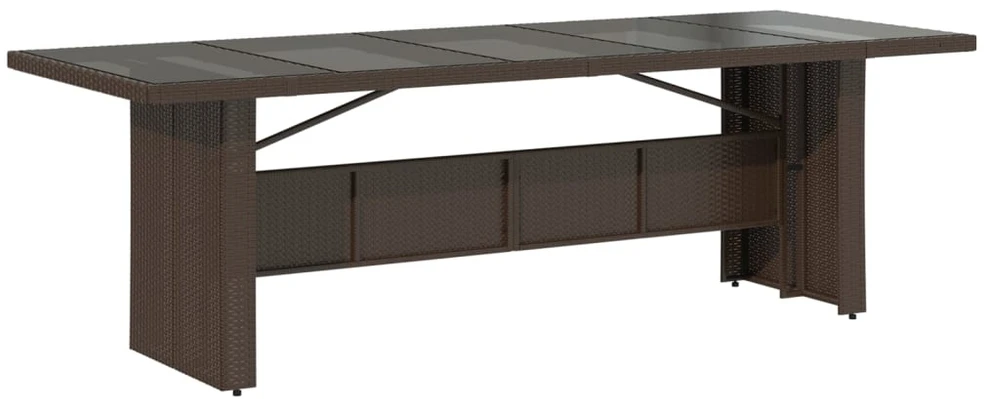Stalas su stikliniu stalviršiu, rudas, 240x90x75cm, poliratanas