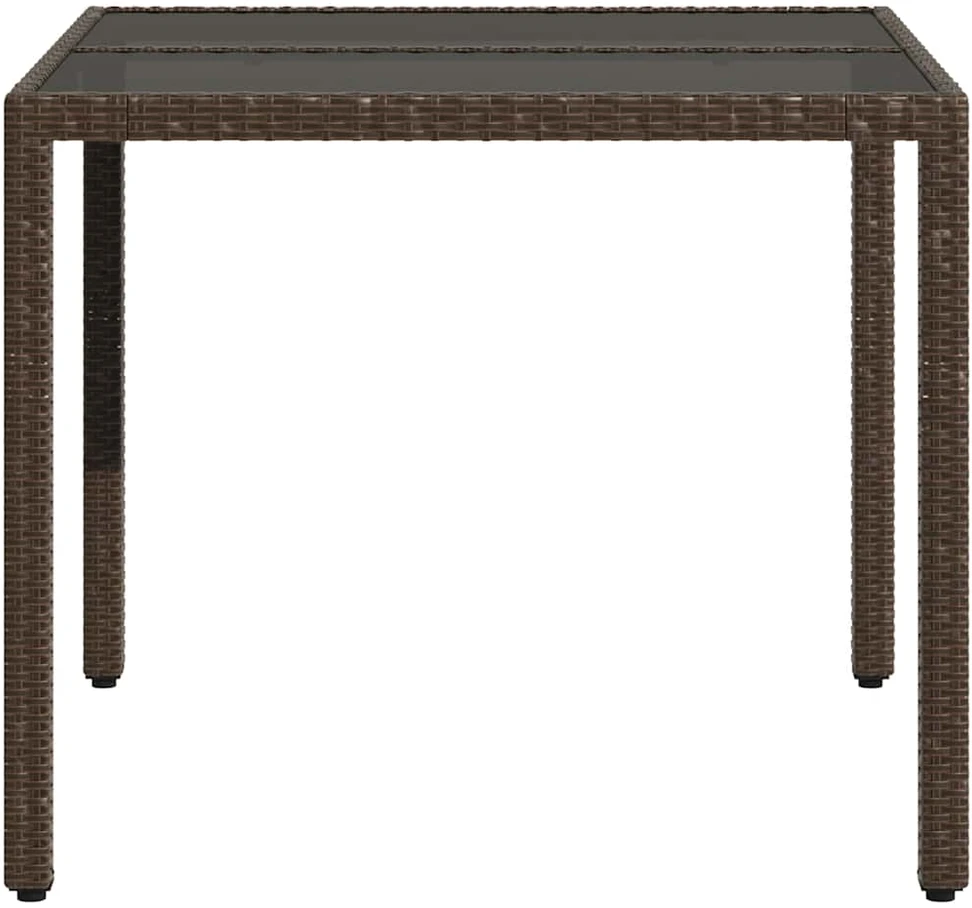 Stalas su stikliniu stalviršiu, rudas, 90x90x75cm, poliratanas