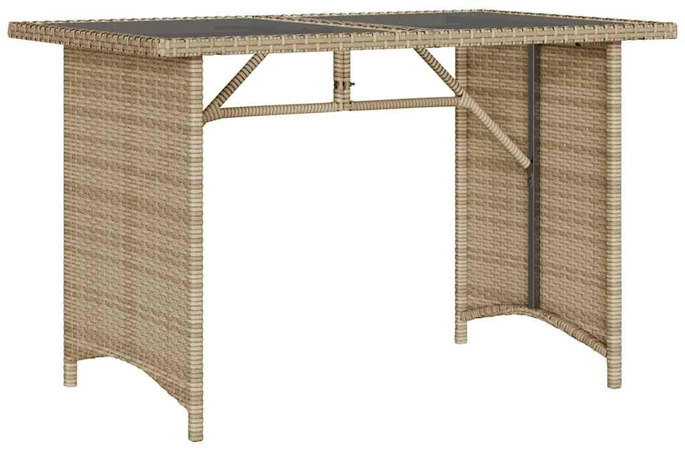 Stalas su stikliniu stalviršiu, smėlio, 110x68x70cm, PE ratanas