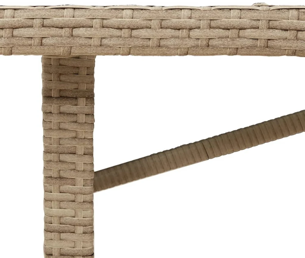 Stalas su stikliniu stalviršiu, smėlio, 190x80x75cm, PE ratanas