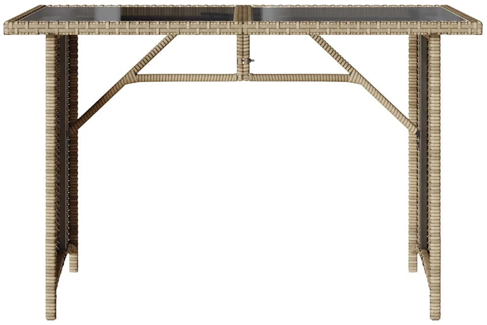 Stalas su stikliniu stalviršiu, smėlio, 110x68x70cm, PE ratanas