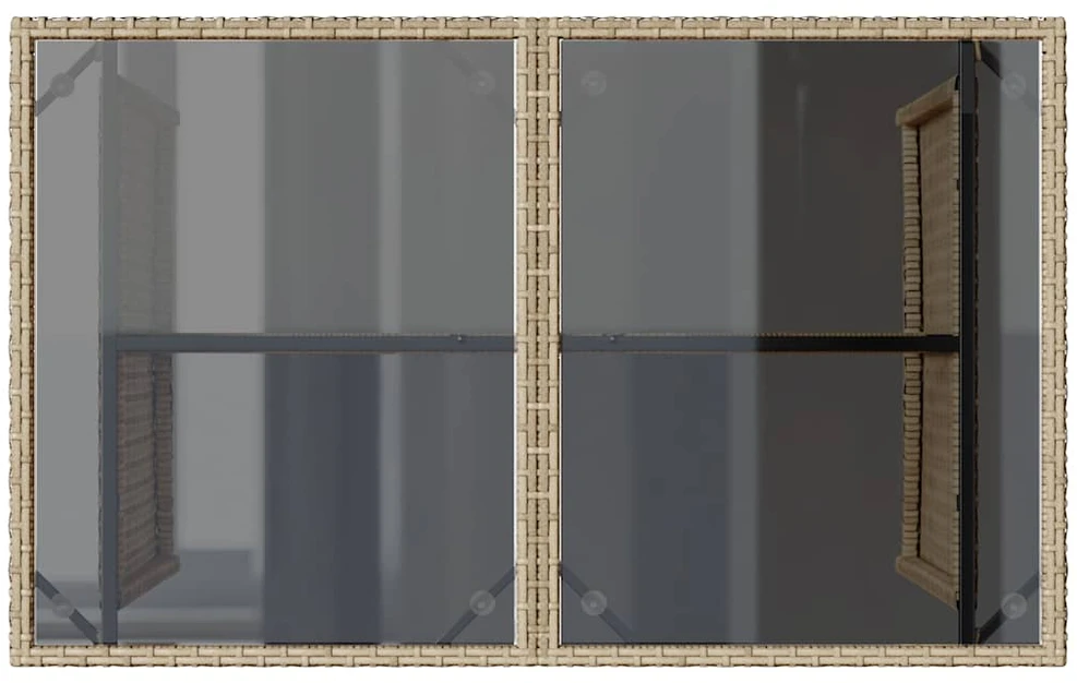 Stalas su stikliniu stalviršiu, smėlio, 110x68x70cm, PE ratanas
