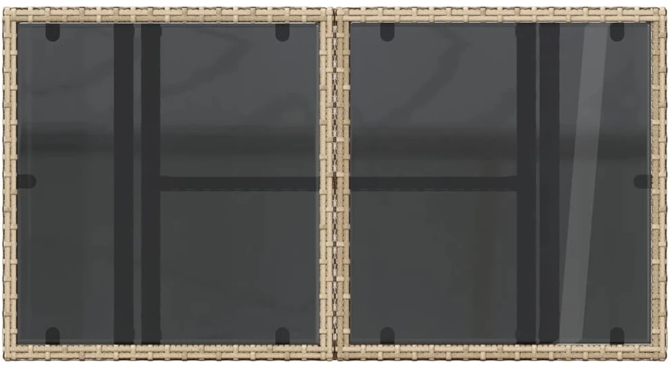 Stalas su stikliniu stalviršiu, smėlio, 100x55x73cm, PE ratanas