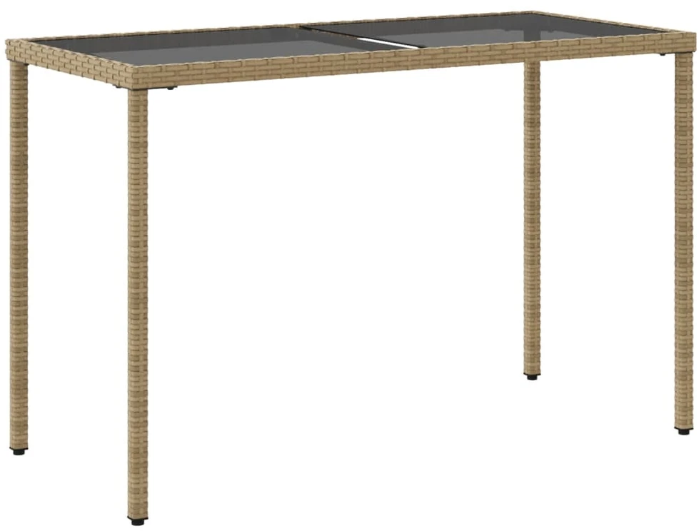 Stalas su stikliniu stalviršiu, smėlio, 115x54x74cm, PE ratanas