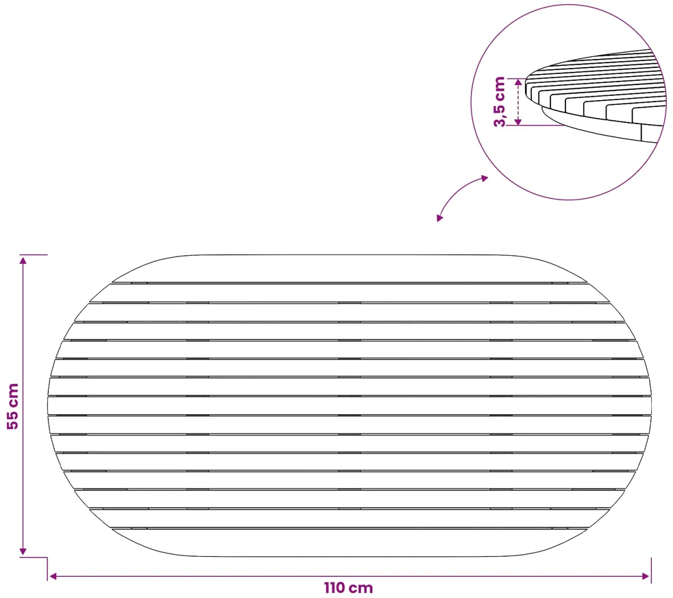 Stalo viršus 110 x 55 x 3,5 cm Ovalo Kieto teka medžio Natūrali