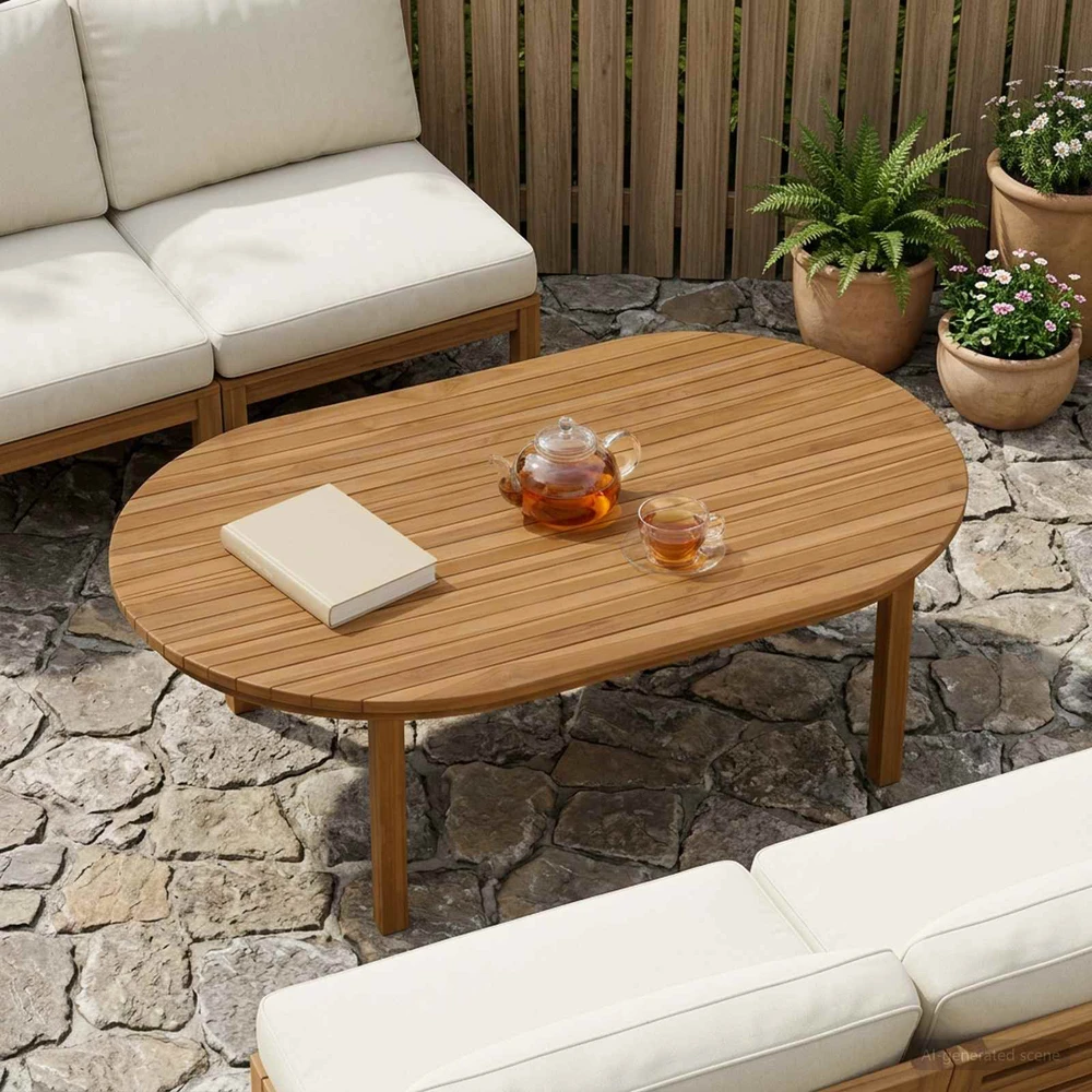 Stalo viršus 120 x 70 x 3,5 cm Ovalo Kieto teka medžio Natūrali