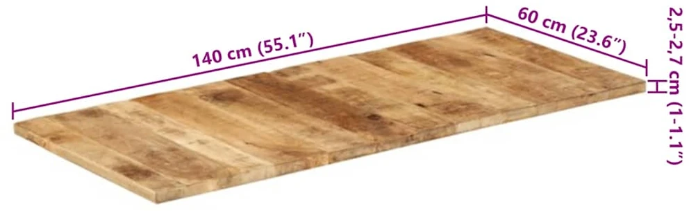 Stalviršis, 140x60cm, mango medienos masyvas, 25–27mm