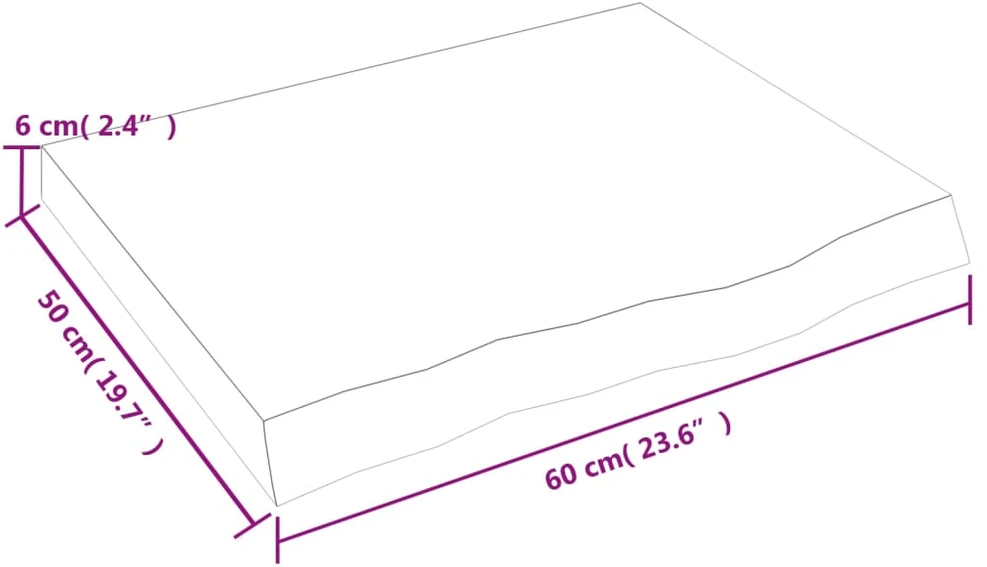 Stalviršis, 60x50x(2–6)cm, neapdorotas ąžuolo medienos masyvas