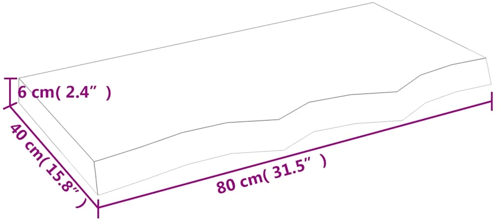 Stalviršis, 80x40x(2–6)cm, neapdorotas ąžuolo medienos masyvas