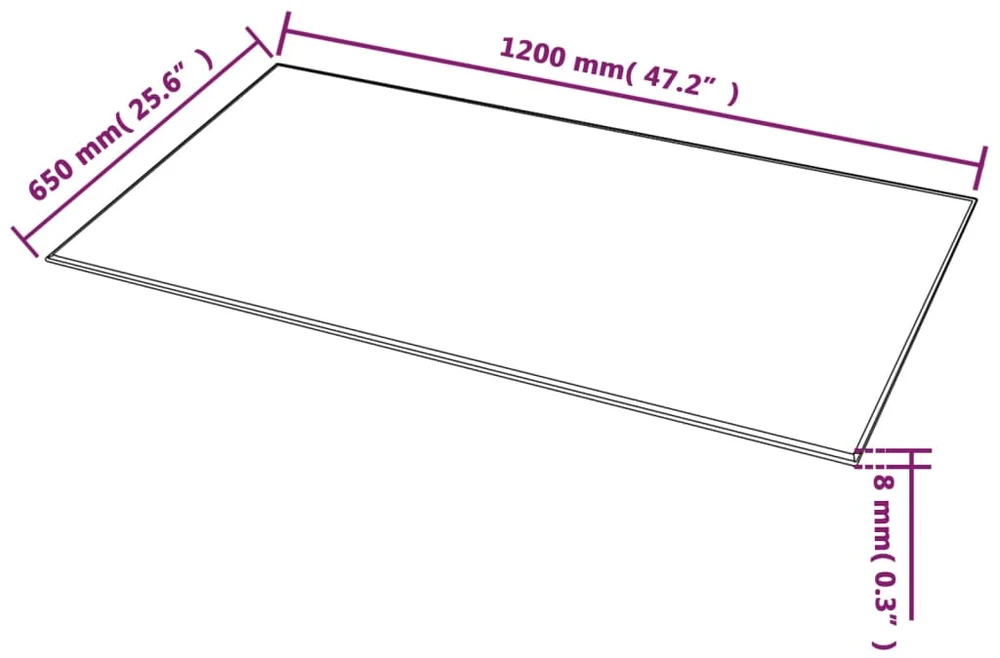 Stalviršis, grūdintas stiklas, stačiakampio forma, 1200x650mm