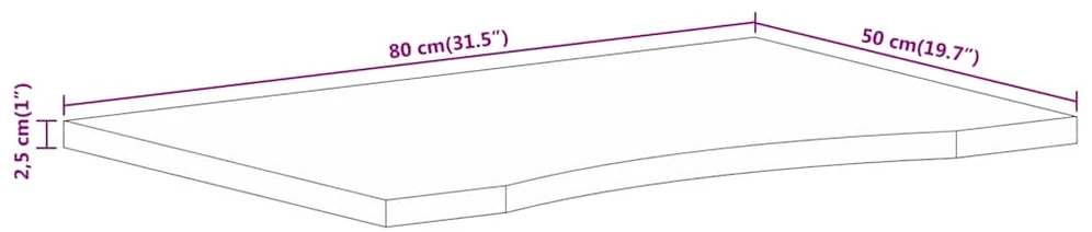 stalviršis su išlenkta 80x50x2,5 cm medžio masyvo grubus mango