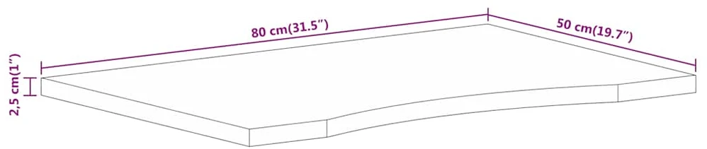 stalviršis su išlenkta 80x50x2,5 cm medžio masyvo grubus mango