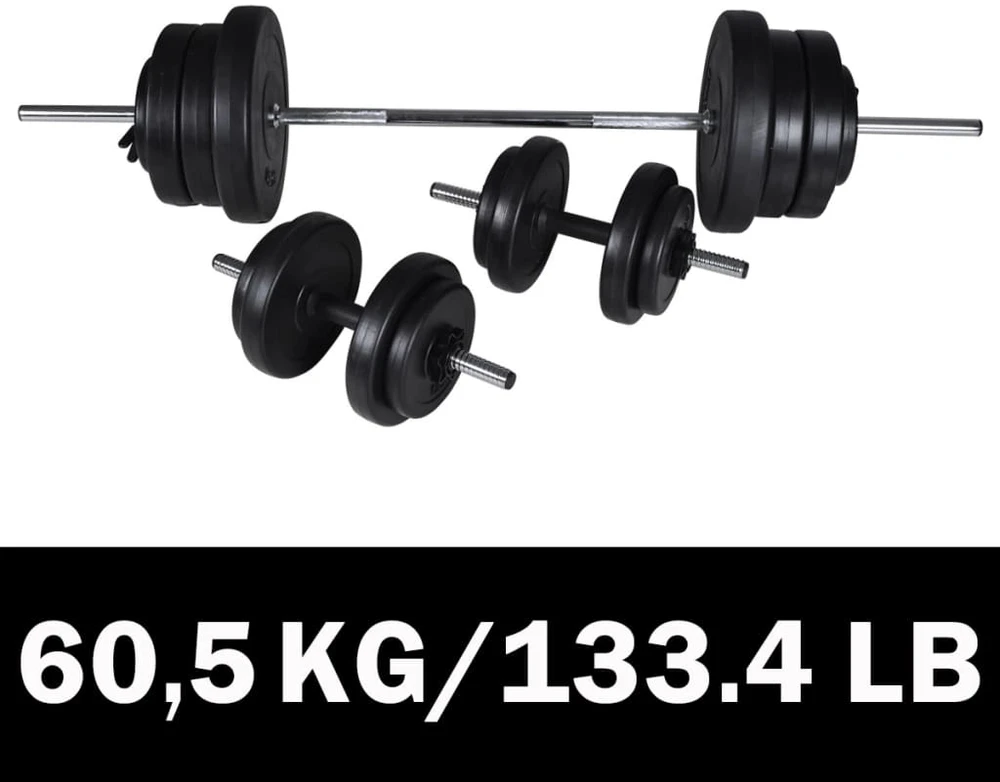 Štanga + 2 hanteliai, 60,5kg rinkinys