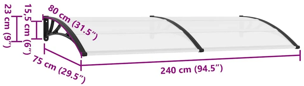 Stogelis durims, juodos ir permatomos spalvos, 240x75cm, PC